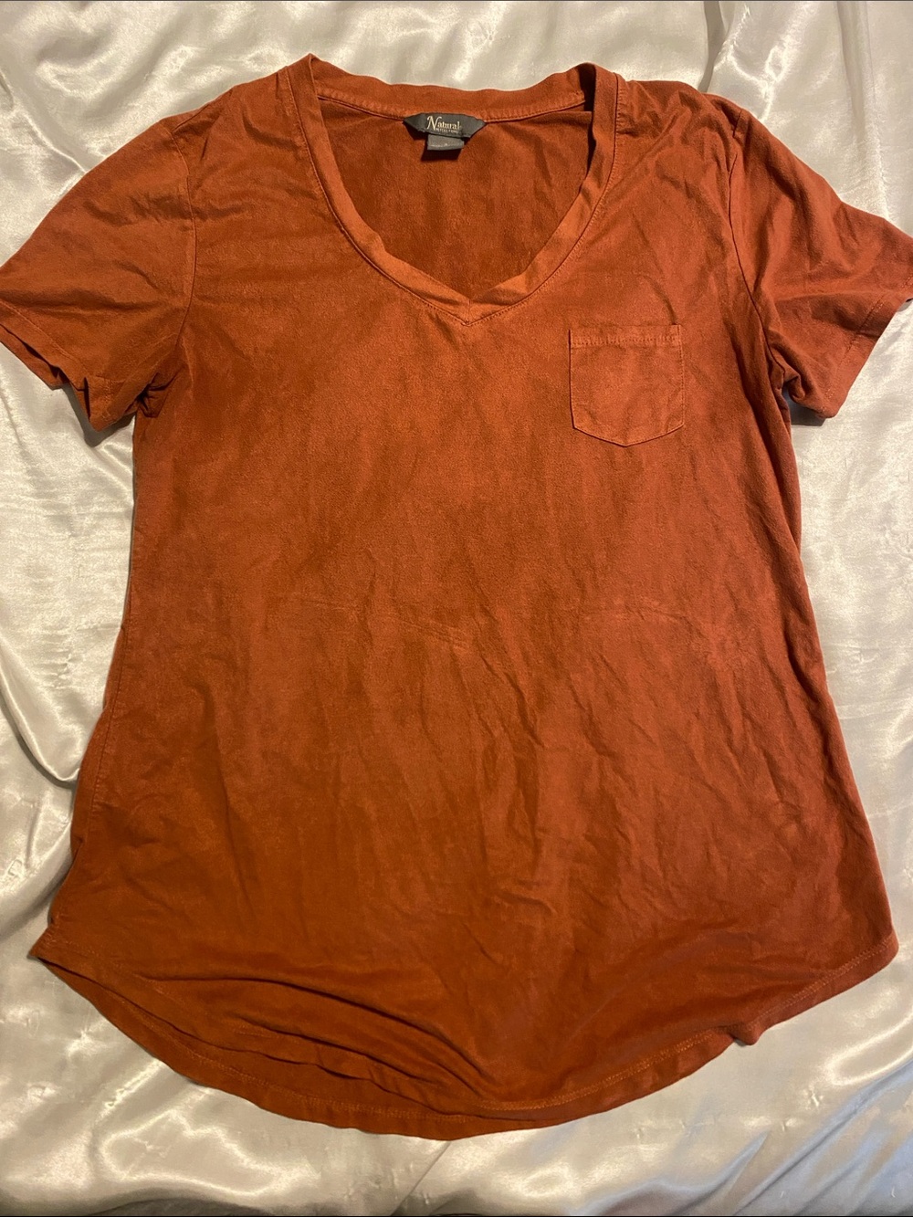 Natural Reflections Rust Orange V-Neck Pocket Tee